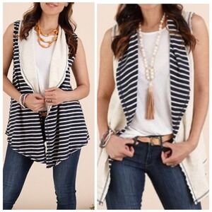 Matilda Jane Womens‎ Full Moon Reversible Vest Size L Cream Navy Stripe Nautical
